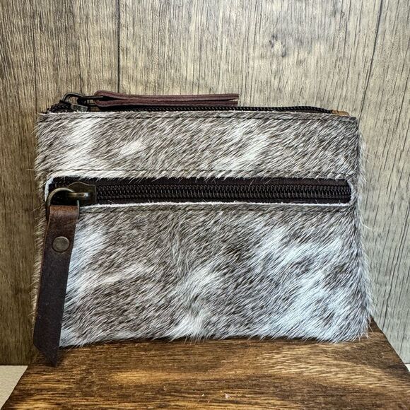 Double Zip Pouch Genuine Cow Hide & Leather Wallet NeW FAST SHIP - Picture 1 of 3